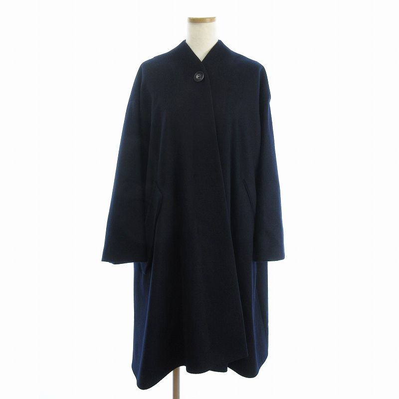 ELIN ノーカラー アシンメトリーコートネイビー36
