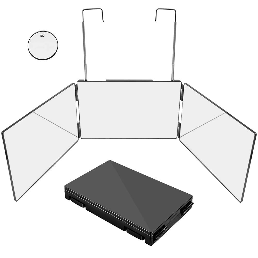 後頭部が見えます HD鏡面 3ウェイミラー 壁掛け 壁掛け 三面鏡 安定して使い飛散防止 三面鏡 化粧鏡 鏡 卓上化粧鏡 折りたたみ式 (ブラック)  ミラー 折りたたみ可能（5倍拡大鏡）鏡 360°角度自在調整 高さ調節可能 セルフカット化粧鏡 - メルカリ