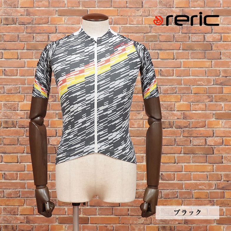春夏/reric/XXLサイズ/サイクルジャージ 吸水速乾 透湿 UV ASTERIA＆マグヌスメッシュ 幾何学 日本製 半袖 新品/黒/ブラック/ib288/
