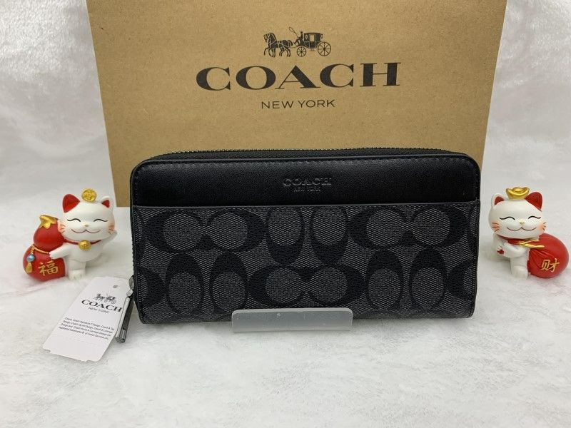 コーチ 長財布 COACH 財布 チャコール×ブラック シグネチャー プレゼント 贈り物 ギフト ウォレット ラウンドファスナー ロング ジップ ファッション メンズ ブランド 大容量 記念日 誕生日 新品 未使用 F75000 C190Z-25