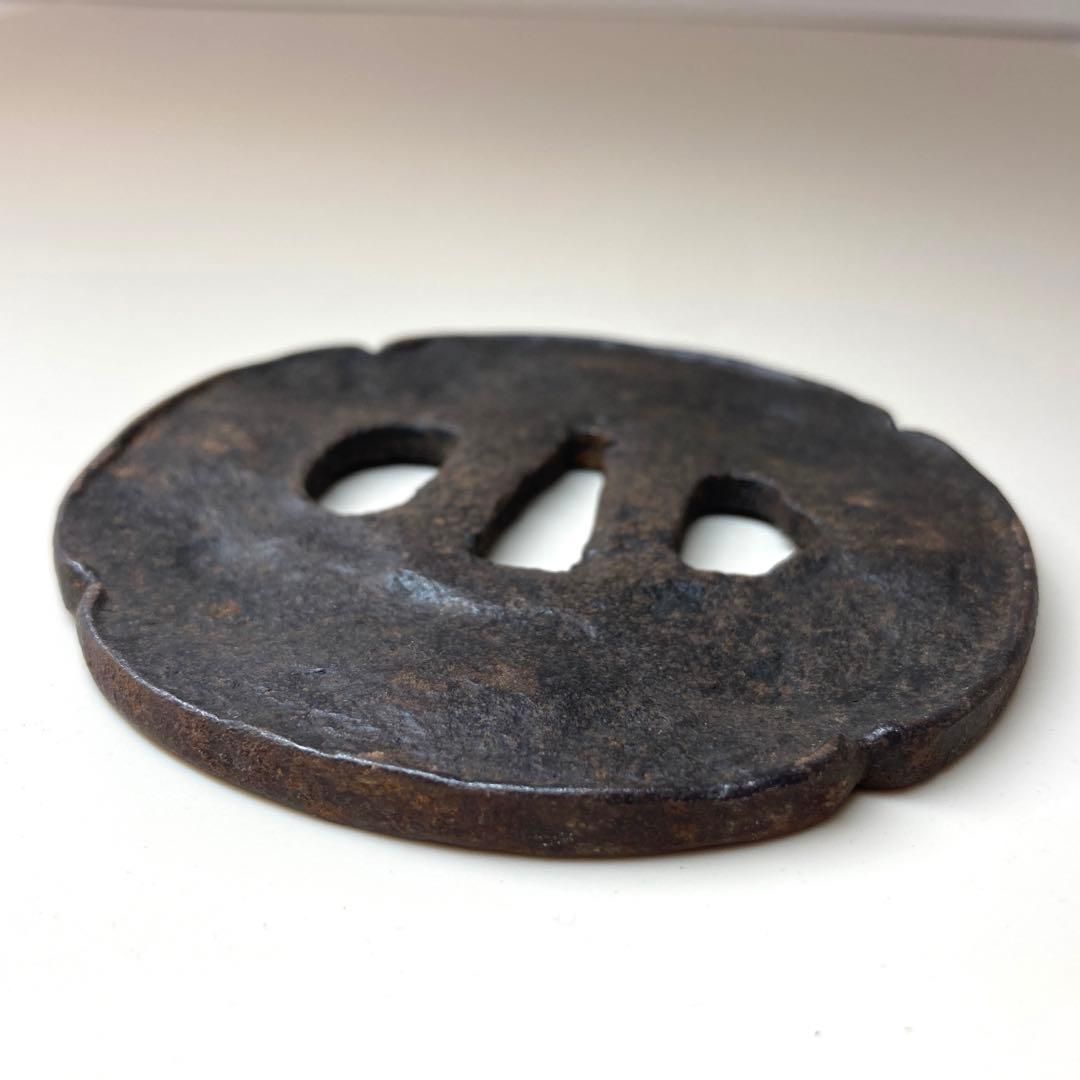 時代鉄地木瓜形鍔 貴重小道具認定書付 127g 東Y6-0216☆2Fトヒルト