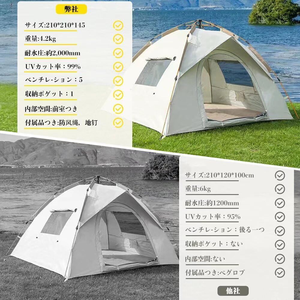 フレームワンタッチテント 3-4人用 キャンプテント ポップアップ式 簡単設営 Aasnsn フレームワンタッチテント 3-4人用 キャンプテント