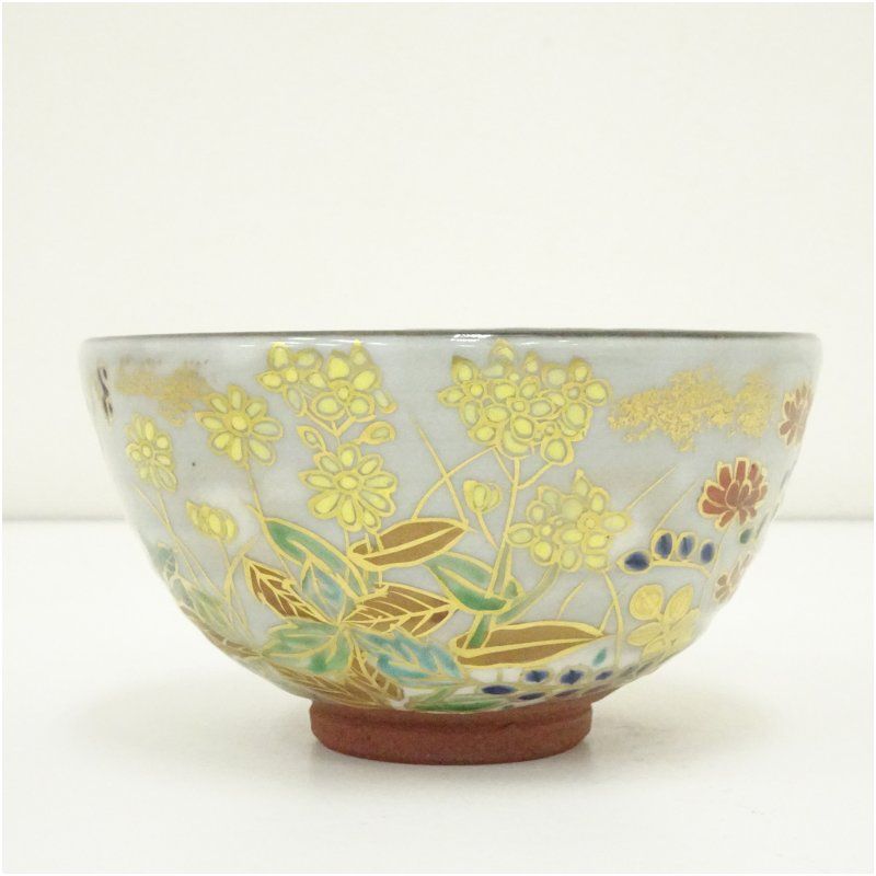 京焼 宮川香せつ 造 春の野 茶碗 共箱 金彩 茶道具 茶器 抹茶碗 新品