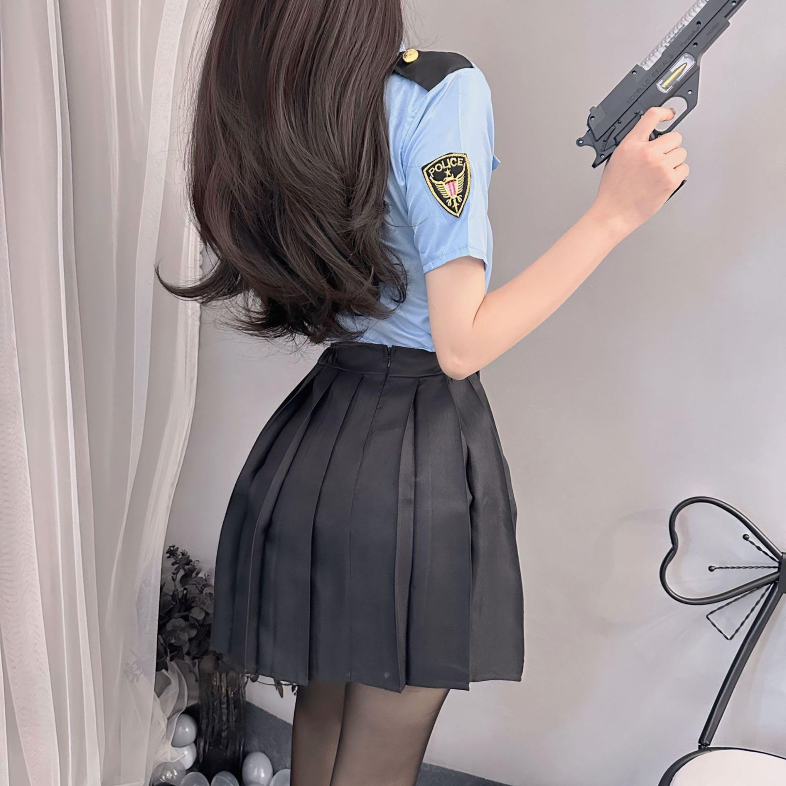 [Yi-gog] ポリス コスプレ セクシー 制服 3点セット トップス、プリーツスカート、ネクタイ コスチューム 衣装 大人 パーティー 仮装 ミニスカ 警察 婦警 婦人警官 制服 ミニスカート かわいい 可愛い ハロウィン レディース