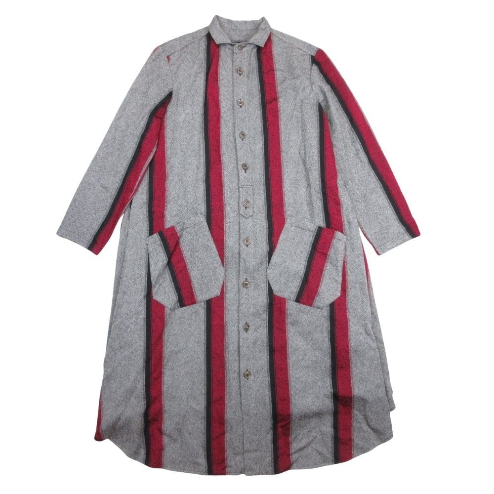 18aw Y s ワイズ ヨウジヤマモト ストライプ 長袖 ロングスリーブ ウールブレンド シャツ ワンピース 2 グレー YF-D21-114 レディース 古着