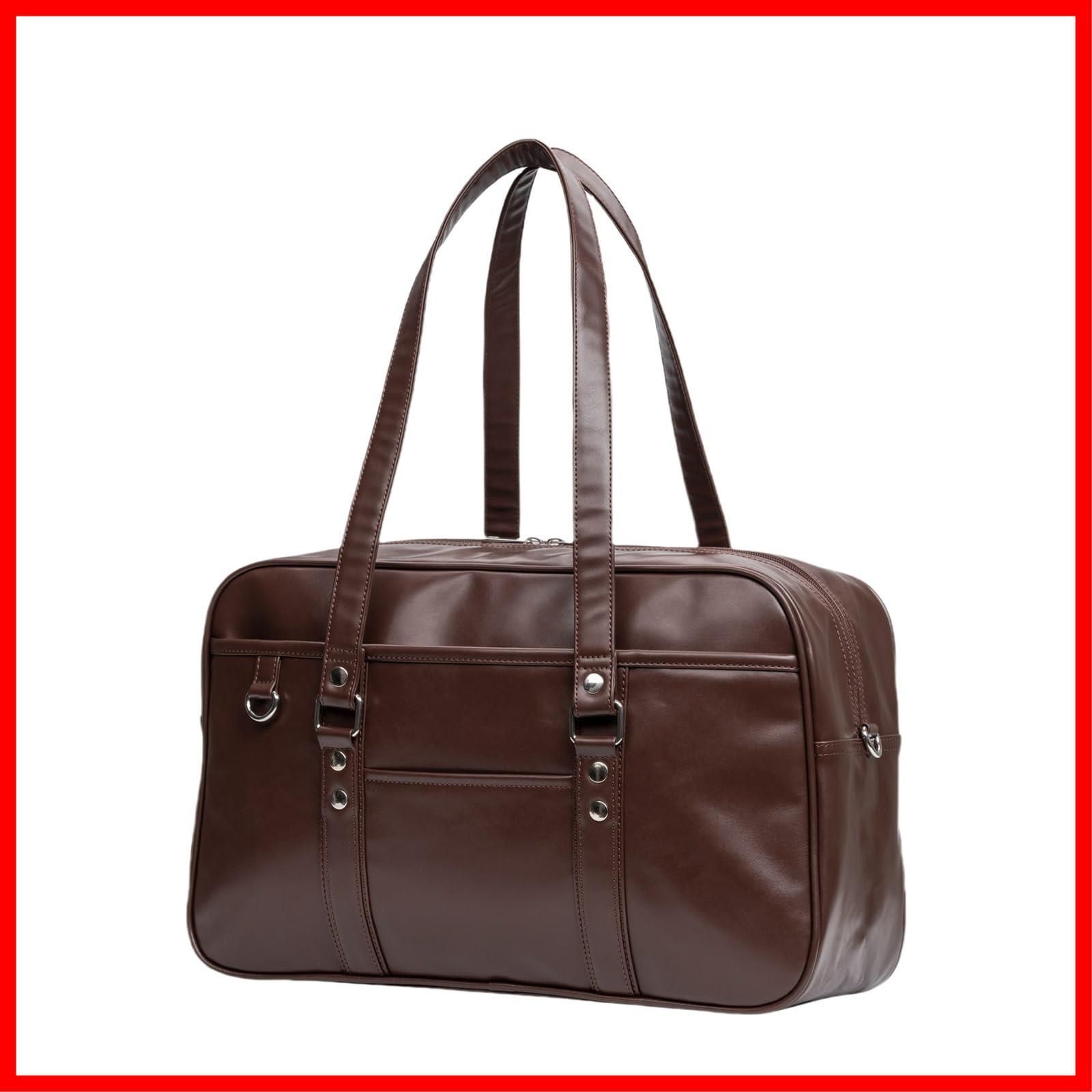 【人気商品】イヤホンマークなし 肩紐長い 大容量 茶色 高校生 女子 合皮 黒 スクバ 革 背負える スクールバッグ [YOBLUELO]