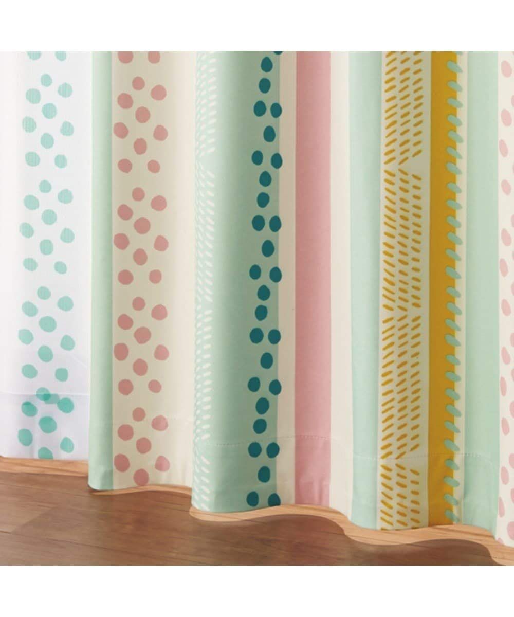 ○ベルメゾンminilabo プリント厚地カーテン 2個セット UVカット・遮熱