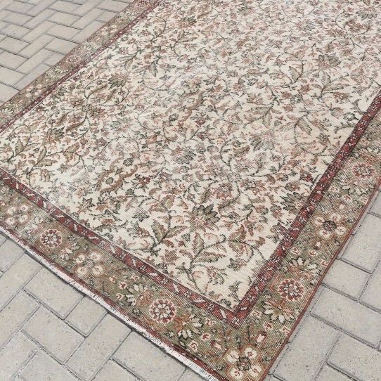 トルコヴィンテージラグ ボタニカル 大判サイズ 超大判 グレージュ256