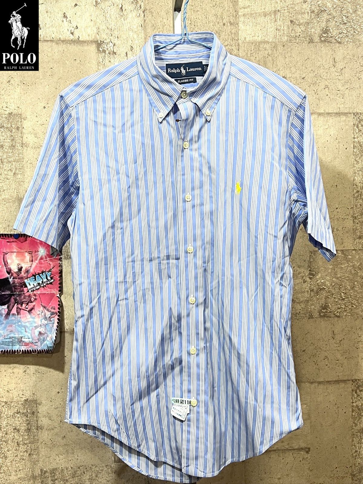 美品　ラルフローレン　POLO ストライプ半袖シャツ POLO】 ポロ ラルフローレン ストライプ 半袖 レギュラー カラー