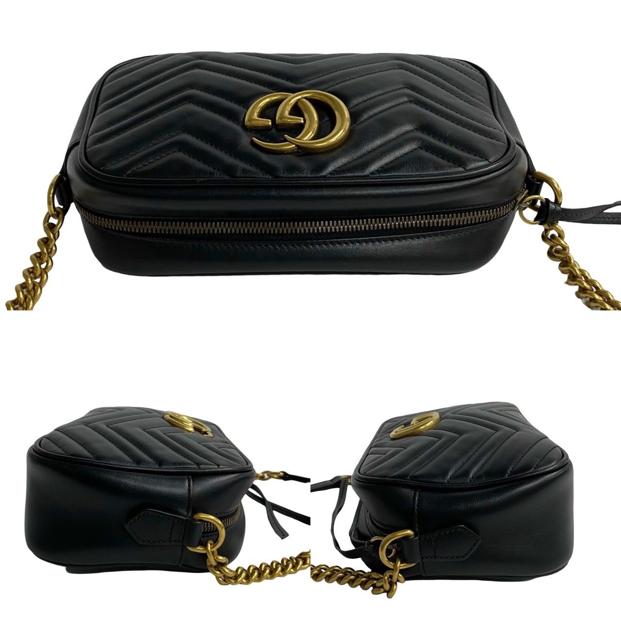 □極美品□GUCCI ショルダーバッグGGマーモント黒レザー箱付き