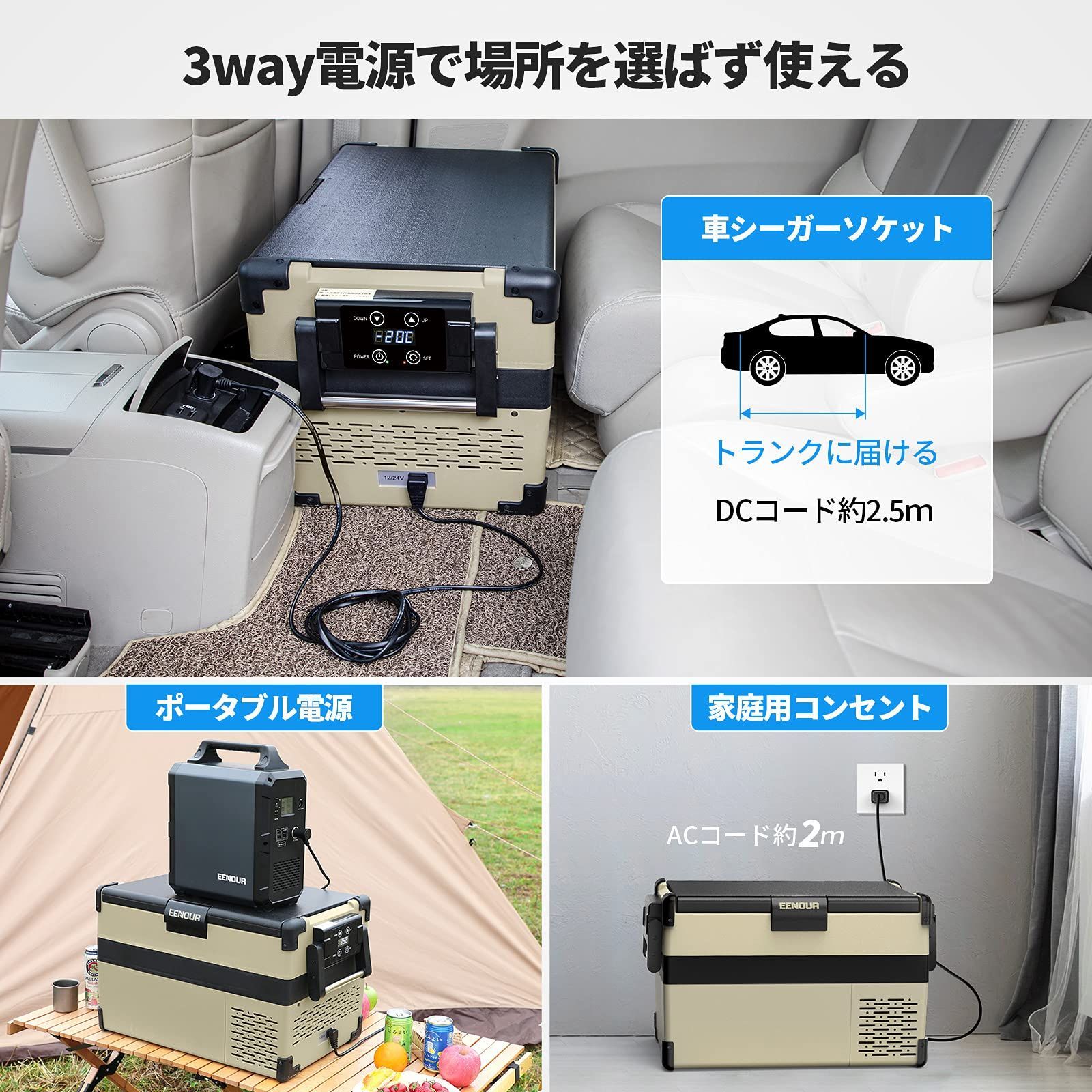 EENOUR 車載冷蔵庫 S32 32L -20℃～10℃ コンプレッサー式 2WAY電源対応 AC100V DC12V/24V 防災製品等推奨品  ポータブル冷蔵庫 急速冷凍 大容量 省エネ 静音 LCD温度表示 庫内灯付き 低電圧保護 AC・DCコード付き - メルカリ