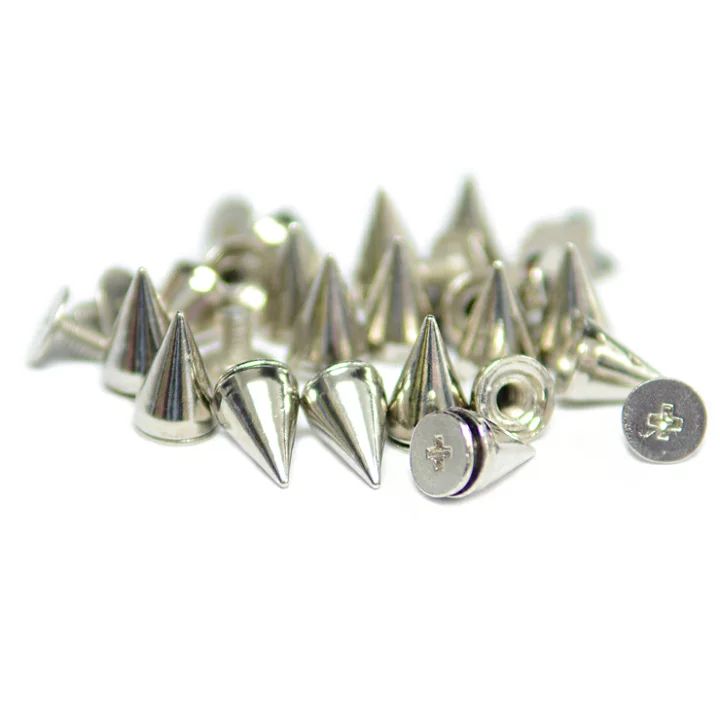 100個 コーン スタッズ フラット ネジ式 シルバー カラー 鋲