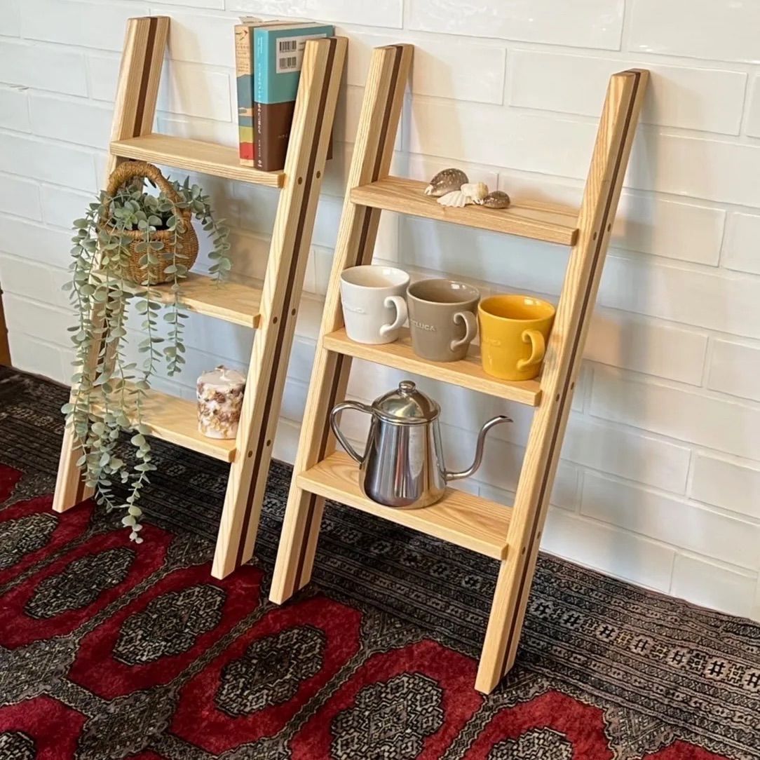 ナチュラルウッド 3段木製ラック ラダーシェルフ ラダーシェルフ ナチュラルウッド3段木製ラック ウッドラダーラック