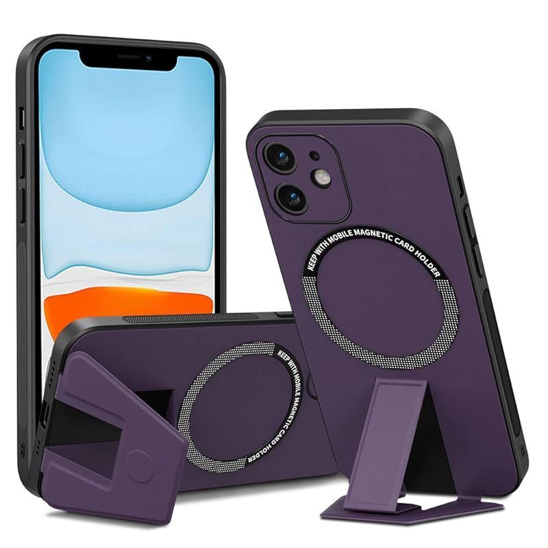 新品　iPhone 11 ケース Magsafe対応 スタンド付き アイフォン 11 カバー ワイヤレス充電 マグネット機能 ストラップホール付き 耐衝撃 落下防止 紛失防止 マット感 薄型 軽量 (iPhone 11 紫)