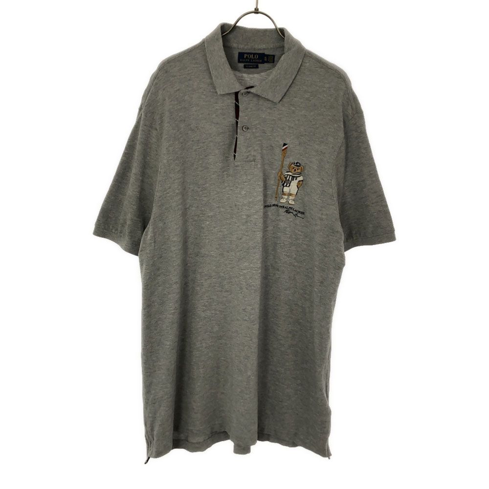 ポロラルフローレン ポロベア 刺繍 半袖 ポロシャツ XL グレー POLO RALPH LAUREN 鹿の子地 メンズ