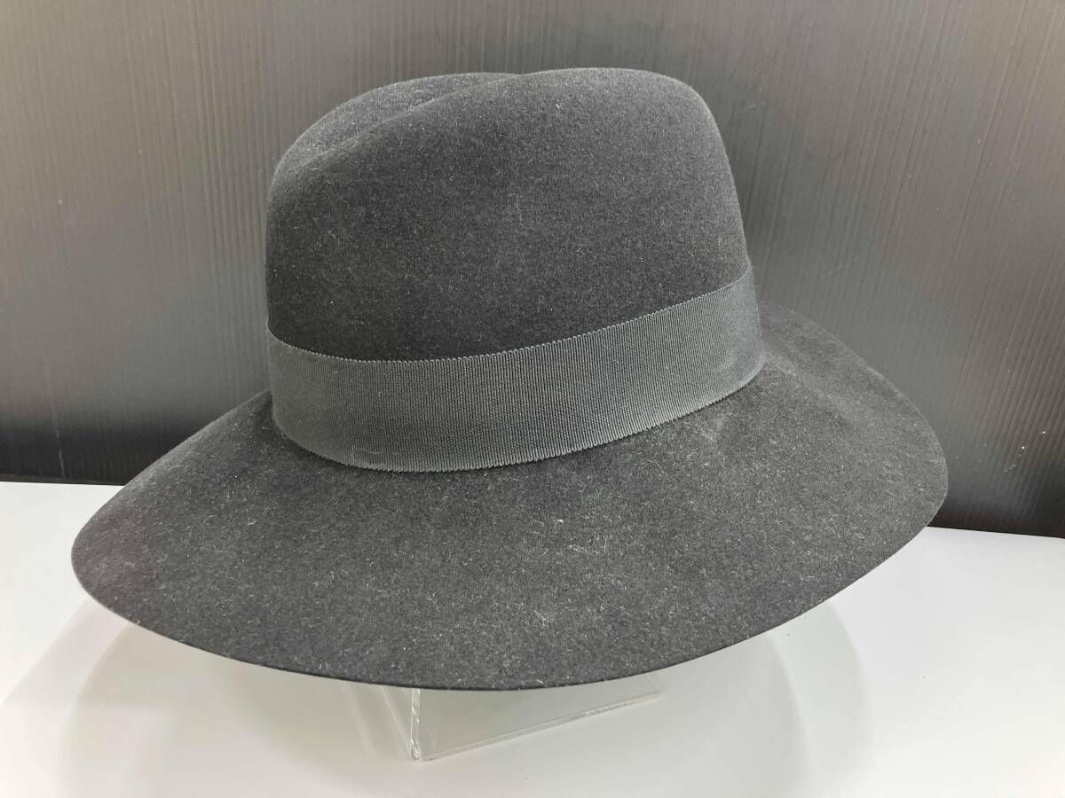 SAINT LAURENT PARIS サンローラン ラビットフェルト ハット ワイドブリム 中折れハット コットン 58 フエルト帽 中折れ帽 帽子 ブラック