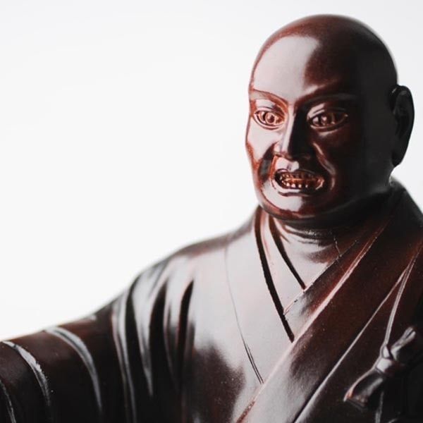 日蓮上人 - 総高24cm 茶彩色 高岡銅器 仏像