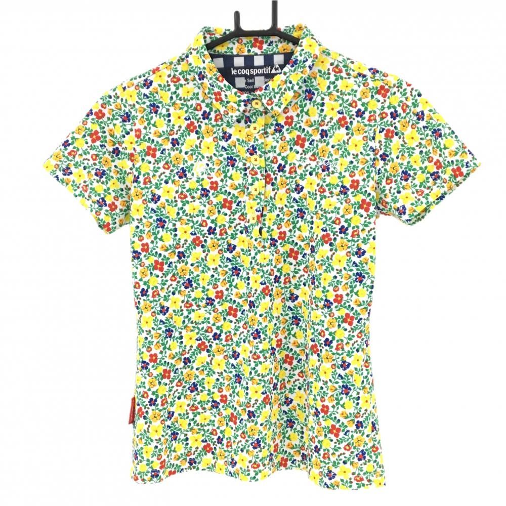 le coq sportif 花柄 ゴルフシャツ M 新品未使用タグ付き 超美品】ルコック 半袖ポロシャツ 白×マルチカラー 花柄 ロゴ刺しゅう