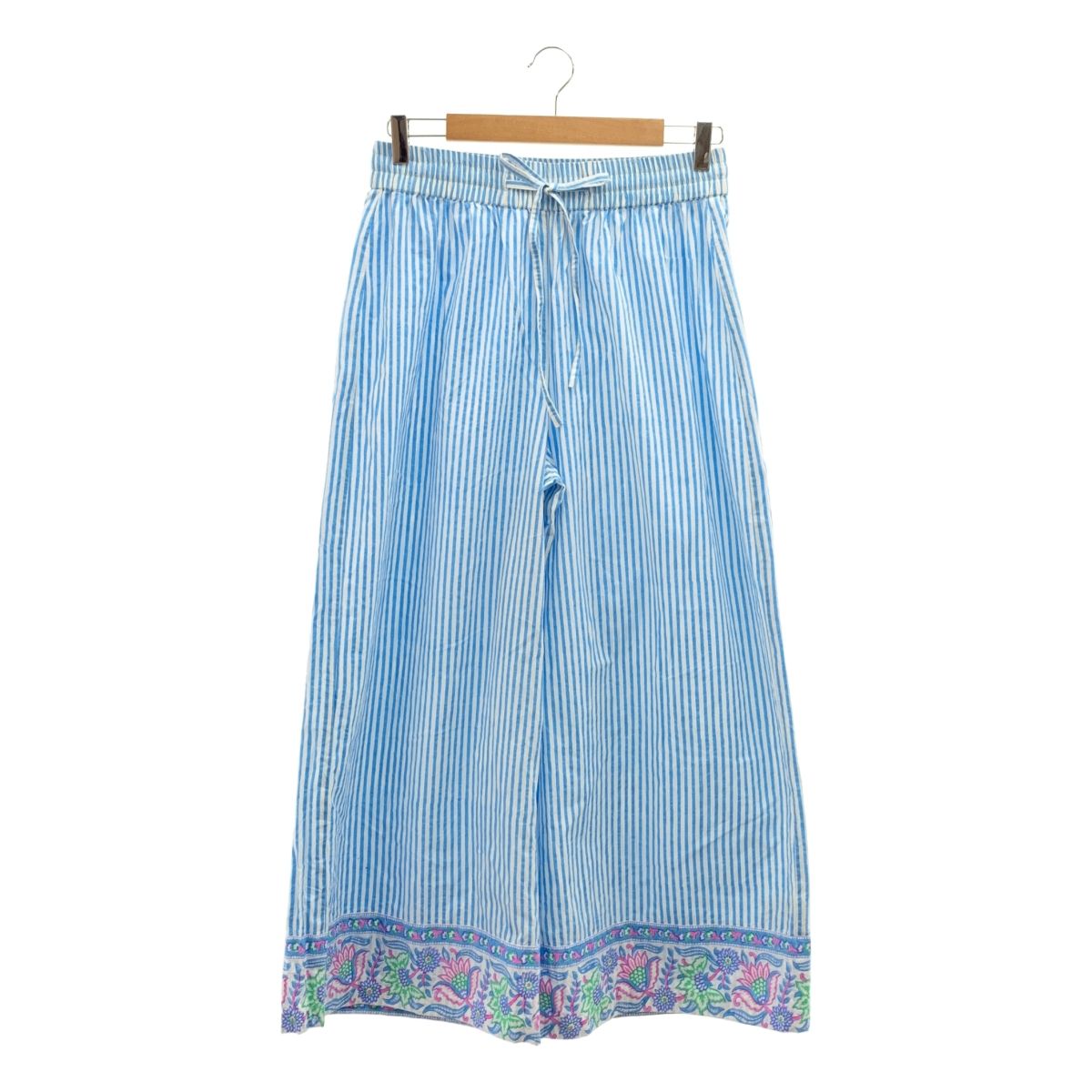 SZ Blockprints エスゼットブロックプリント ストライプ ドローストリング ウエストゴム ワイド イージーパンツ M ホワイト ブルー レディース