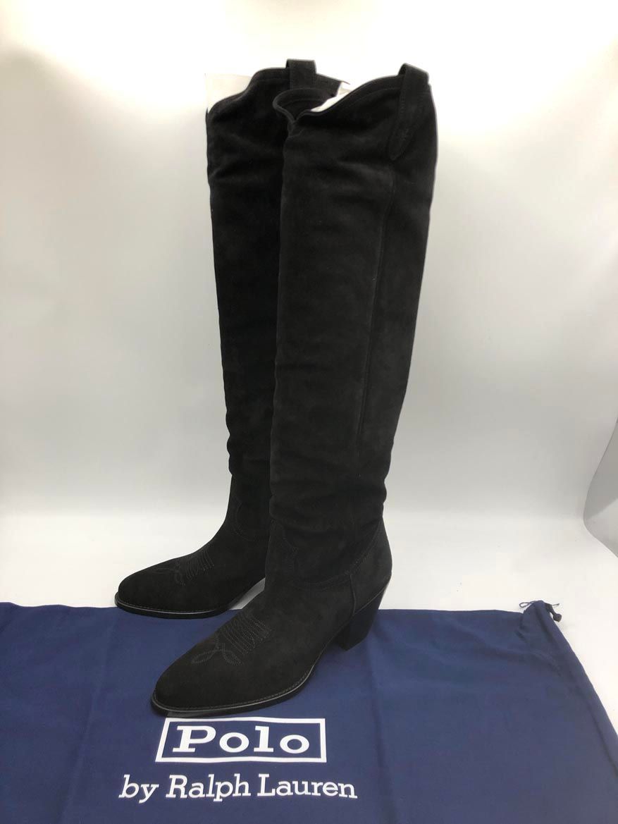 展示品 POLO RALPH LAUREN ポロ ラルフローレン WAPOFTW0D720049 スエードトール ウエスタン ブーツ size8B|黒 ◆ ◎レディース