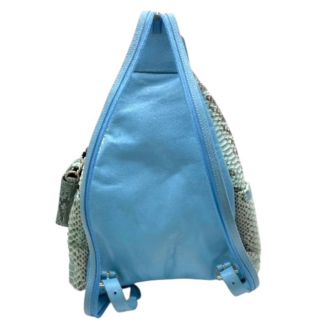 パイソン柄 2way リュックサック ボディバッグ ウエストバッグ パイソン スネーク レザー ブルー ポーチ付き
