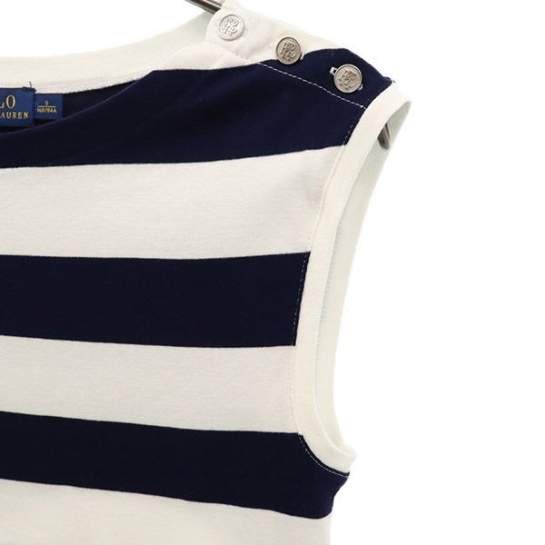 良品 POLO RALPH LAUREN ポロ ラルフローレン ボーダー ノースリーブ カットソー ロゴボタン XS 白 ホワイト 紺 ネイビー レディース 古着 中古 POLO RALPH LAUREN - 良品 POLO RALPH LAUREN ポロ ラルフ