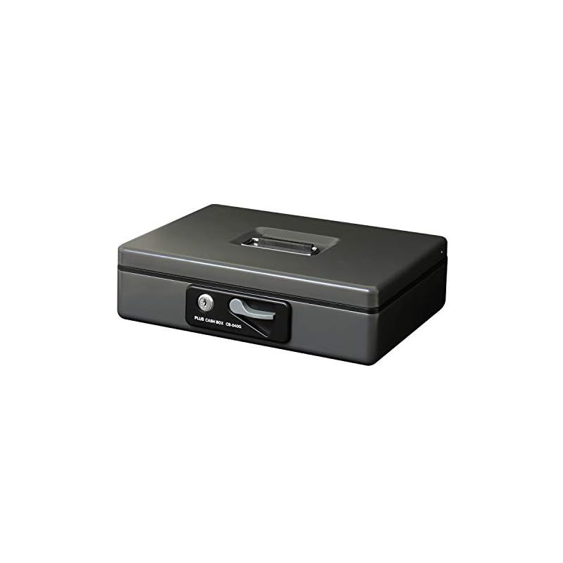 プラス 金庫 手提金庫 小型 W300×D240×80mm ダークグレー 13-126 0