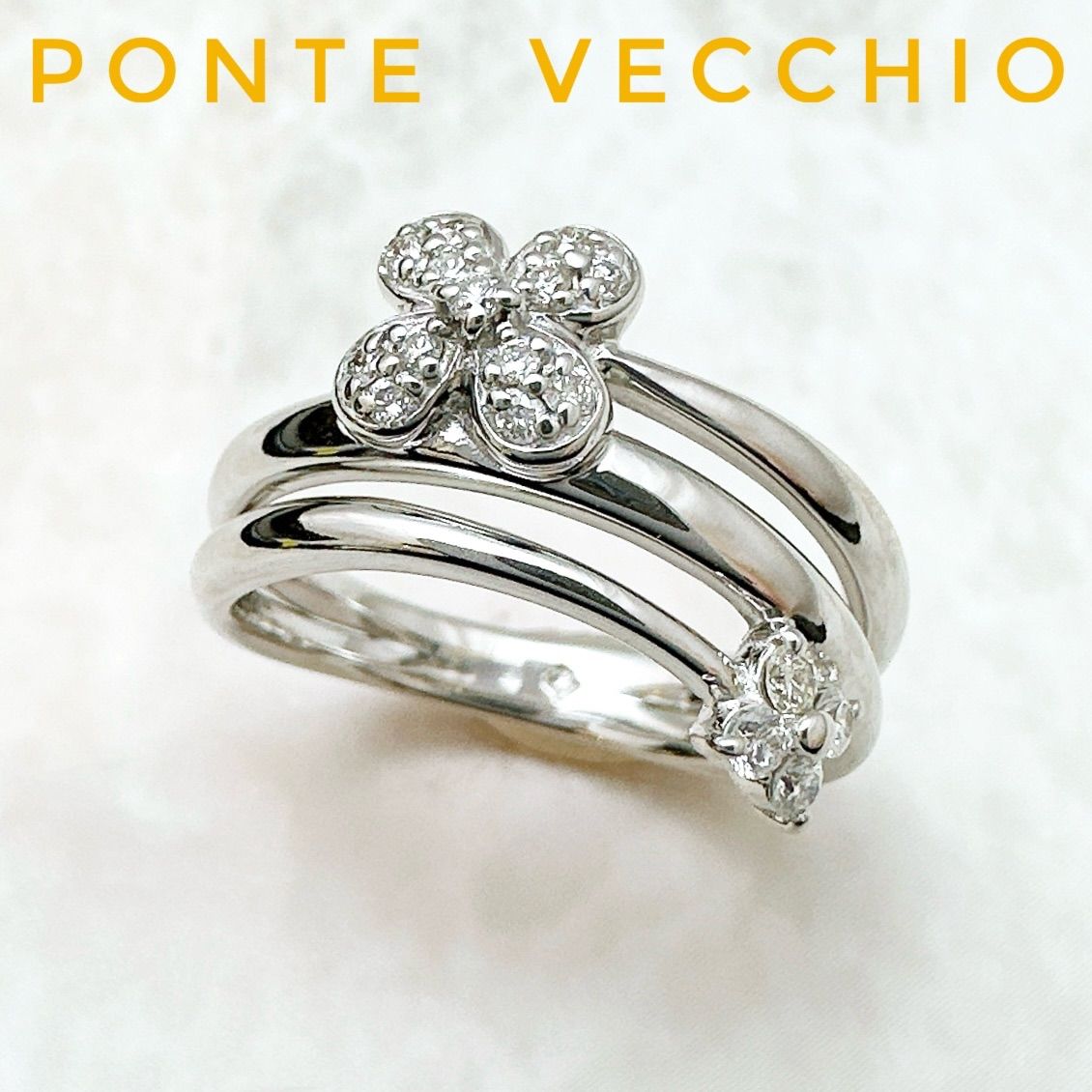 美品🌟Ponte Vecchio ダイヤモンド 0.20ct フラワー ホワイトゴールド リング 約10号 U - メルカリ