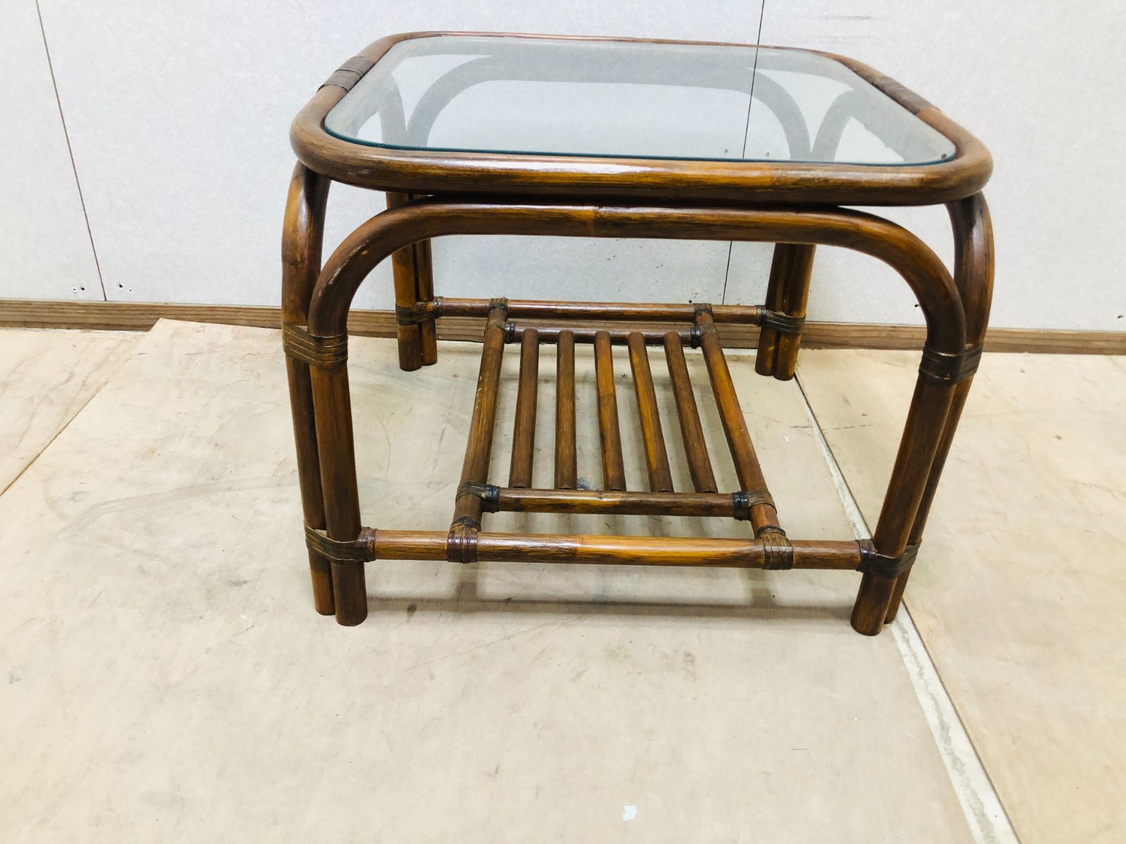 ラタン 藤 3点セット ガラステーブル＋チェア2脚 応接セット 250323