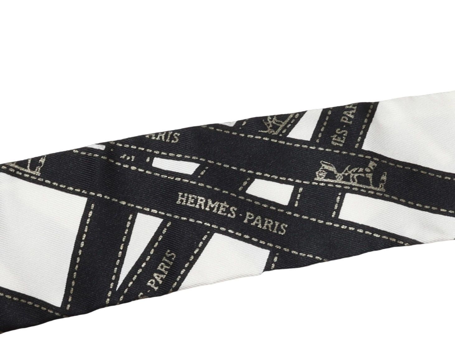 エルメス スカーフ ツイリー ボルデュック リボン シルク ブラック ホワイト HERMES エルメス ツイリー Bolduc ボルデュック 黒 ブラック