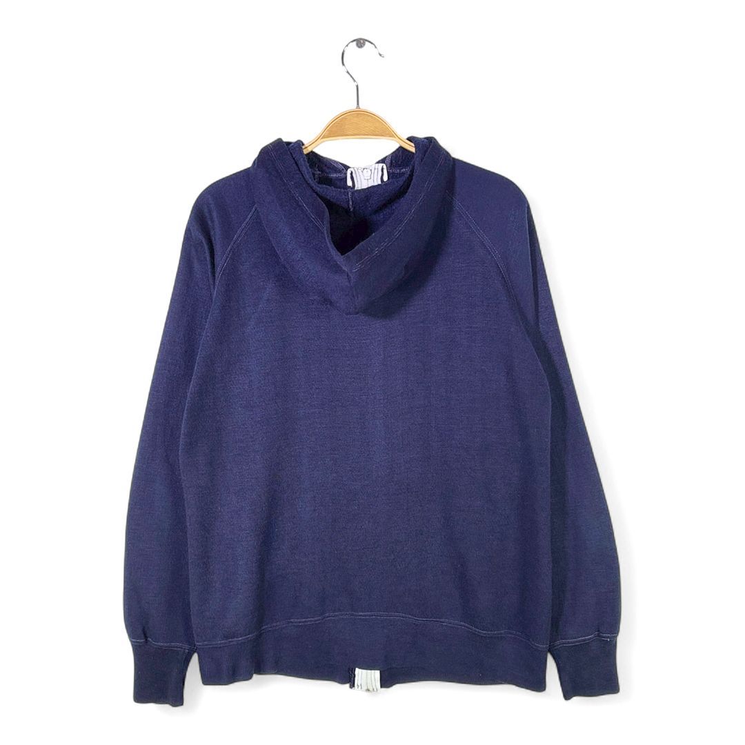 80s メディカルカレッジ ヴィンテージジップアップパーカー 曲がりポケット ネイビー メンズL相当 古着