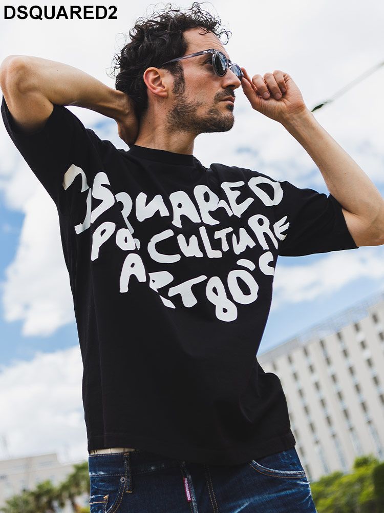 DSQUARED2 (ディースクエアード) コットン100％ BIGプリント クルーネック 半袖 Tシャツ D2GD1238S23009 ブランド メンズ 男性 トップス (ブラック)