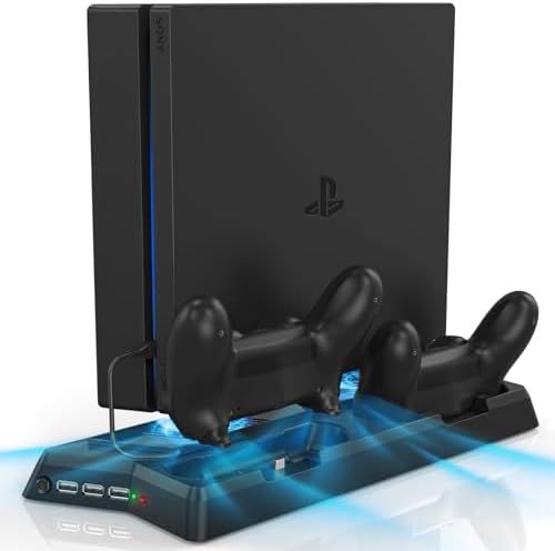 コントローラー充電器ステーション PS4|PS4用 スリム デュアルコントローラー充電ドックステーション デュアル冷却ファン 3つのUSBポートを備えた垂直スタンド