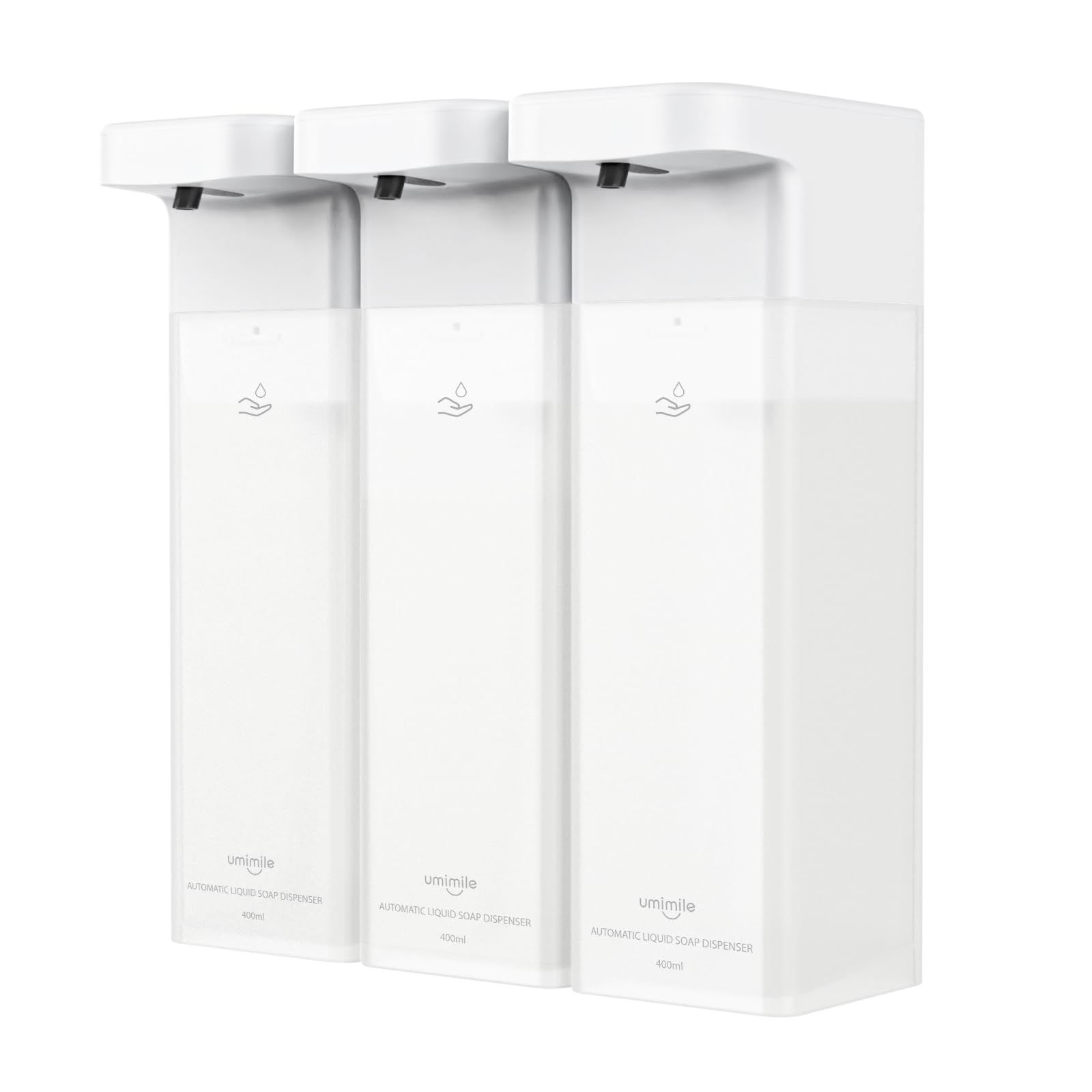 食器用洗剤 壁掛け 液体 充電式 マグネット 400ml大容量 シャンプーディスペンサー IPX7防水 自動 透明 ソープディスペンサー 3セット Umimile
