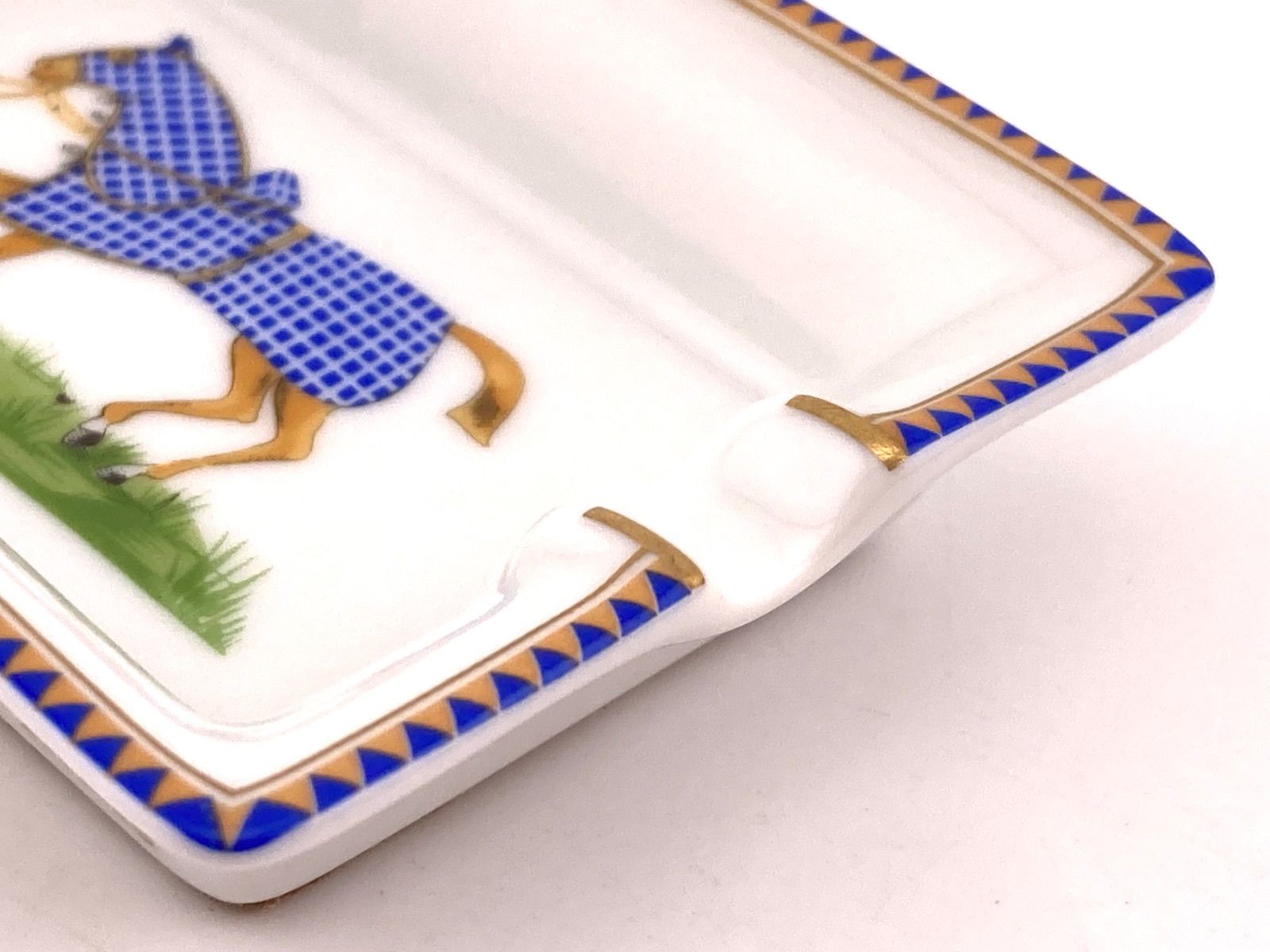 エルメス　小皿　トレー 美品 HERMES エルメス ミニ アッシュトレイ 灰皿 馬柄 青 陶磁器