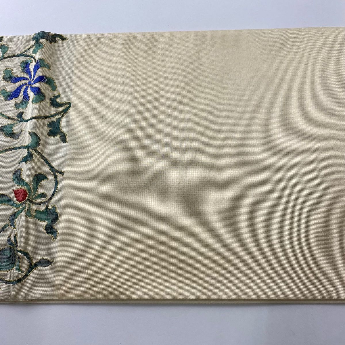 袋帯 中古品 鱗 花 金糸 箔 ベージュ 両面 博多織 正絹 袋帯 ベージュ 金糸 御所車 扇面 花 六通