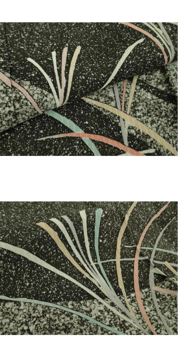 平和屋着物■極上　訪問着　無双　紗袷　紗×紗　芒　すすき　黒地　逸品　DZAA9126kh5 平和屋着物□極上 訪問着 無双 紗袷 紗×紗 芒 すすき 黒地 逸品