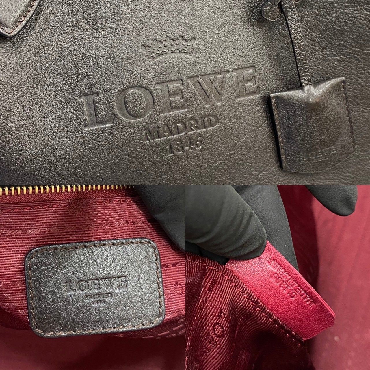 極 美品 クロシェット付 LOEWE ロエベ ヴィンテージ ヘリテージ ロゴ レザー 本革 トートバッグ ハンドバッグ ブラウン 茶 65093