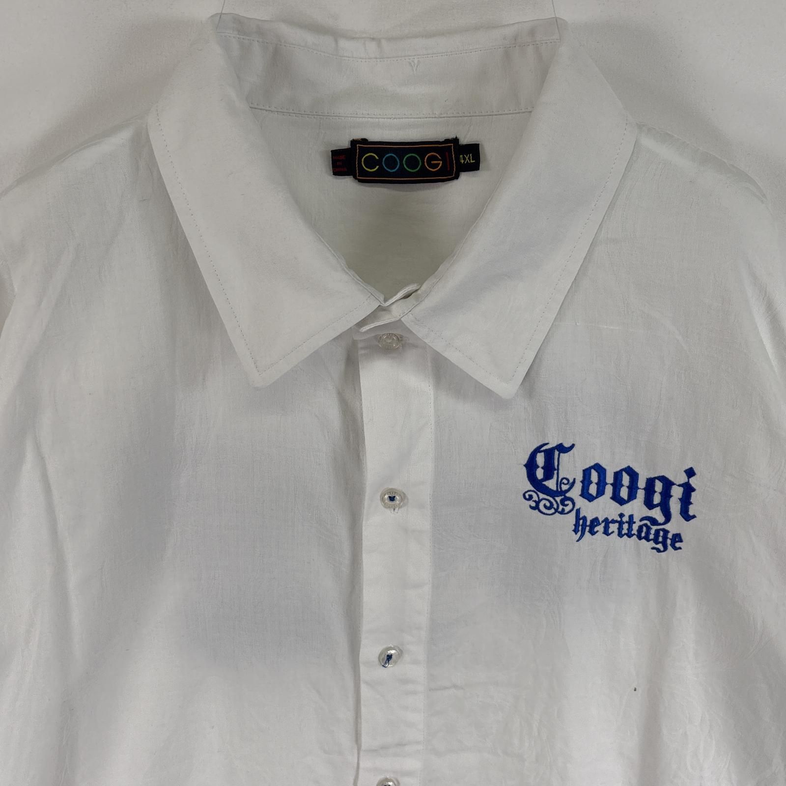 古着 クージー COOGI 長袖シャツ 大きいサイズ 両面 刺繍 ロゴ ボタンシャツ 4XL ホワイト系 総柄 メンズ - メルカリ