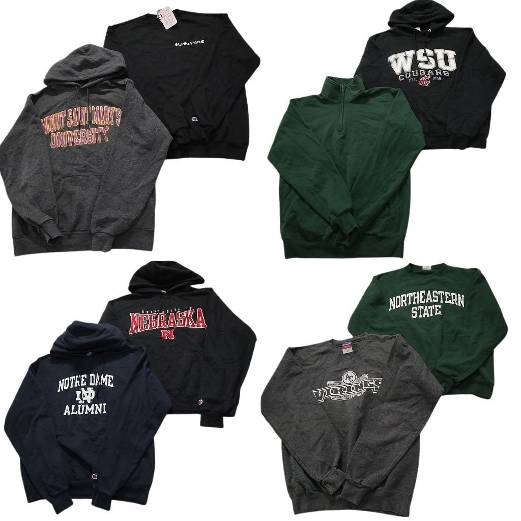 古着卸 まとめ売り チャンピオン Champion スウェット 8枚セット メンズ M 三段ロゴ ハーフジップ カレッジ風 古着 NC3903