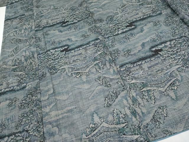 平和屋着物□極上 都喜ヱ門 本場大島紬 9マルキ 風景文 藤