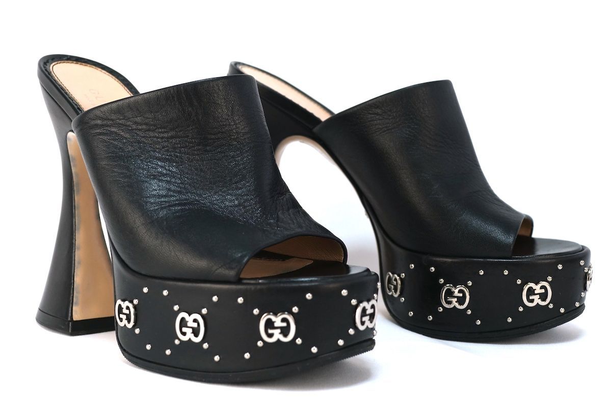 GUCCI グッチ platfprm slide sandal プラットフォーム サンダル レザー ブラック 36サイズ 約23cm 740426
