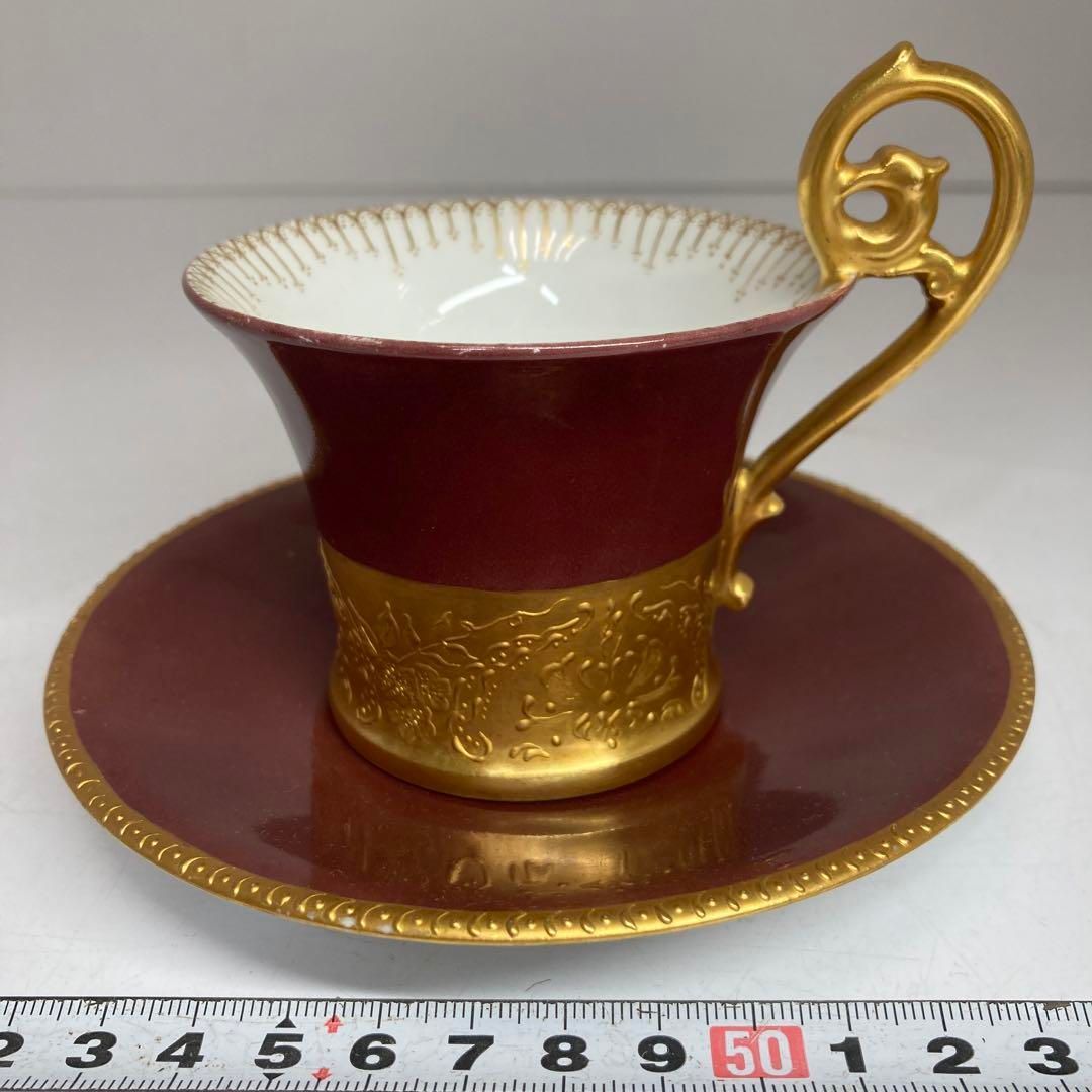 E.S.1895アンティークフランス製金彩カップ-ソーサー東H5-1127 2F