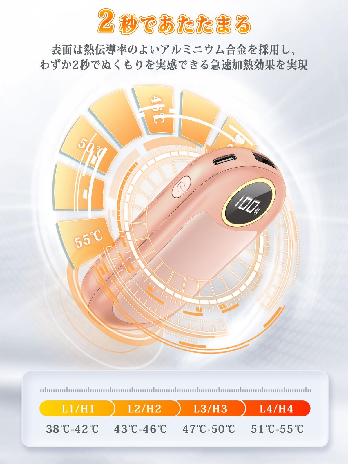 U UZOPI 充電式カイロ セット 1台2役 電気カイロ 電子かいろ 最大40時間連続使用 LEDライト 片面加熱 両面加熱 4階段温度調節 2 s急速発熱 LEDデジタル表示 繰り返し使える USB充電式 かいろ プレゼント 軽量 通勤 通学