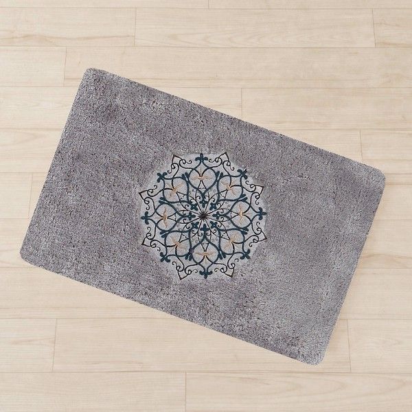 【割引クーポン】M＋home ペルシャ陶器柄刺繍『ミーナ』 バスマット グレー 約45×70cm 滑りにくい ウォッシャブル 新生活 ラグジュアリー