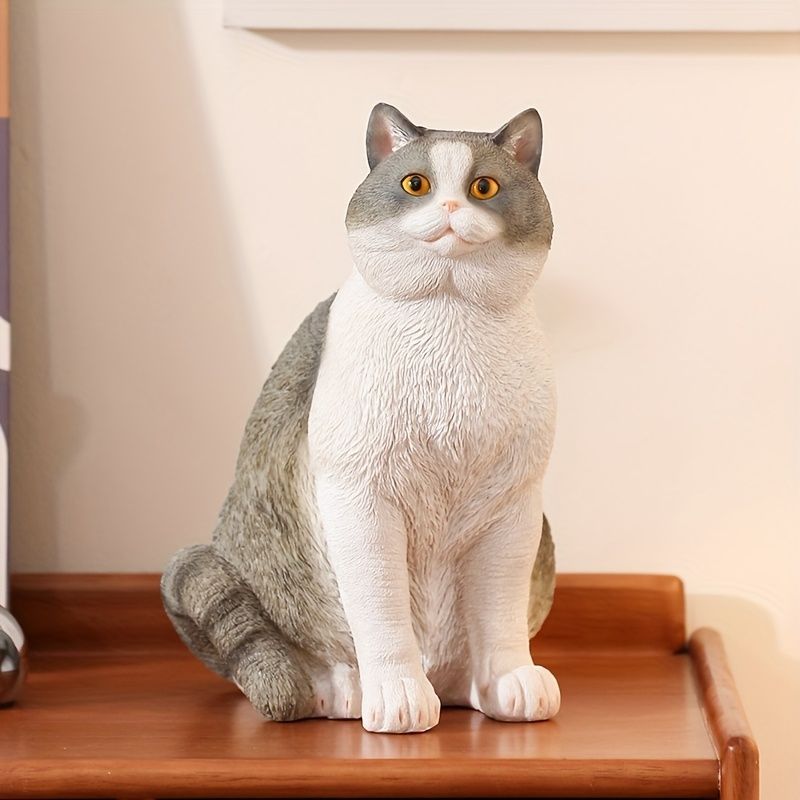 ミニチュア ハチワレ 猫 リアル 置物 29.5cm お座り ねこ ネコ