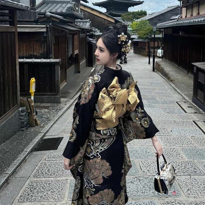 浴衣 和服 未使用 浴衣 黒 レディース ゆかた 女性 浴衣