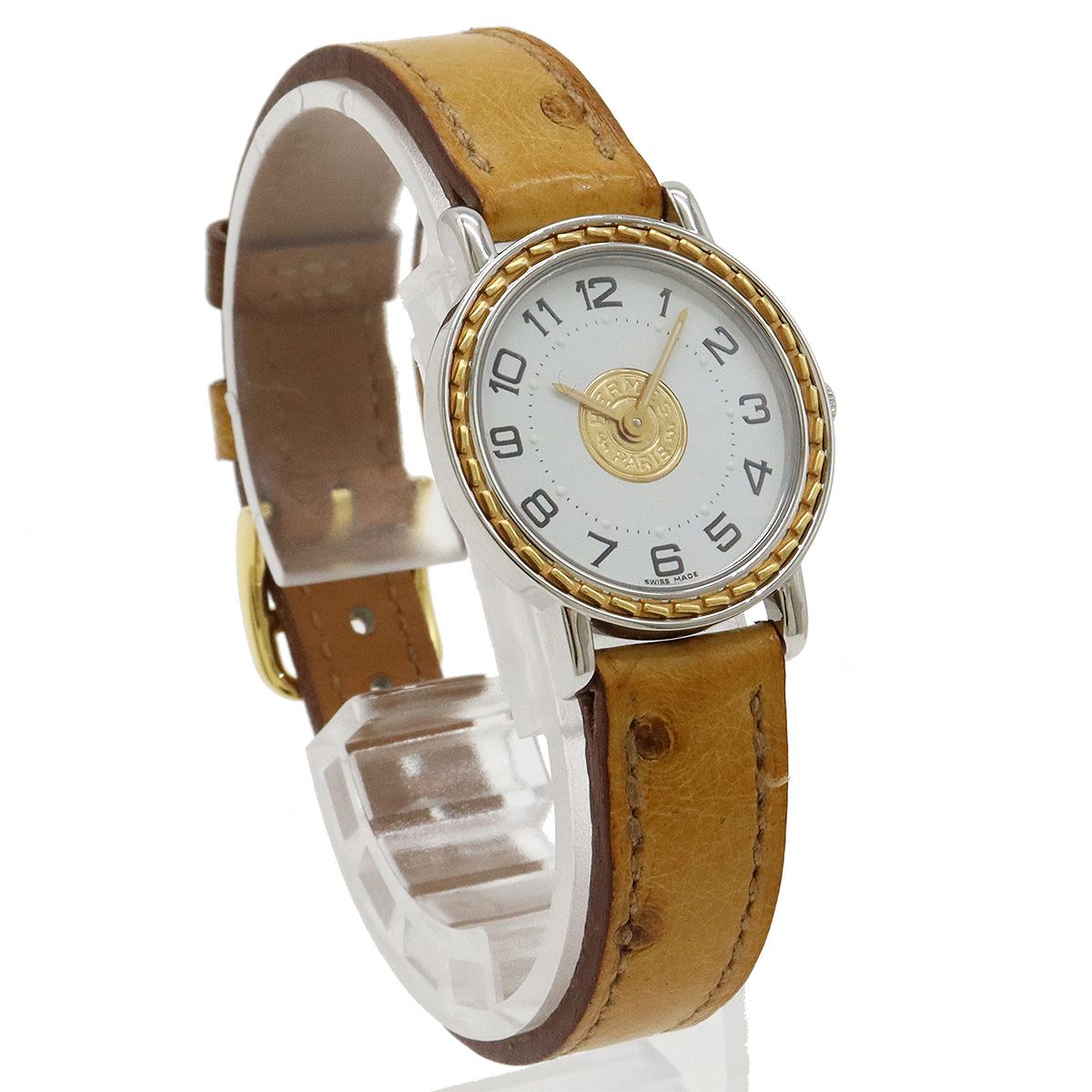 HERMES エルメス セリエ ホワイト文字盤 SS GP コンビ 革ベルト  