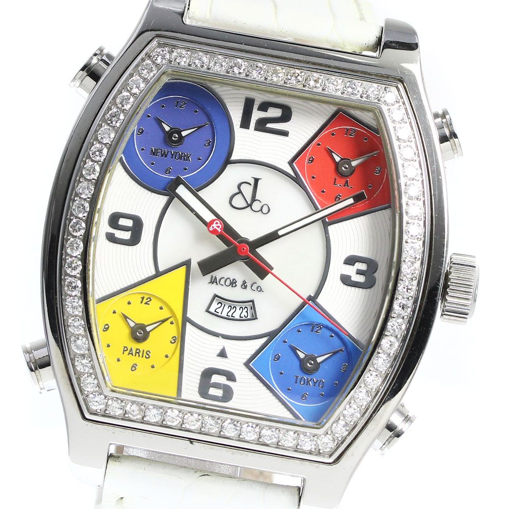 ジェイコブ JACOB&CO 5タイムゾーン トノー ダイヤベゼル クォーツ