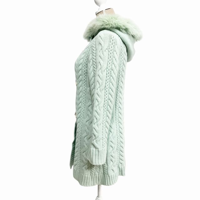 激レア！Courregesクレージュ　リアルファーコート　アウター　ベージュ クレージュ courreges 美品 ニットコート フォックスファー 緑